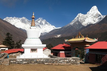 Ama Dablam Lhotse and top of Everest from Tengboche