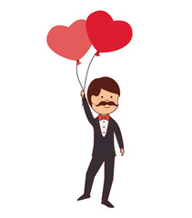 man heart balloons love icon vector graphic