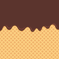 Wafer background with flowing chocolate.