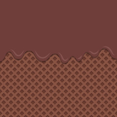 Flowing chocolate melt on chocolate wafer