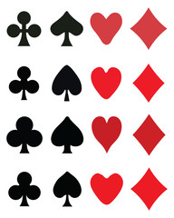 Set of playing card symbols on white background