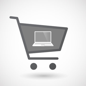 Isolated shopping cart icon with a laptop