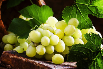 Green seedless grapes, selective focus