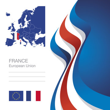 France European Union flag ribbon map abstract background