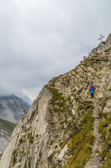 Naklejka premium Female mountaineering in the Lechtal Alps, North Tyrol, Austria