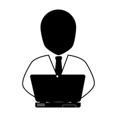 man front pc laptop business icon vector graphic