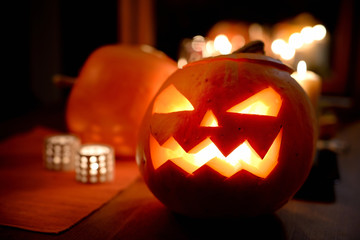 Group of spooky Halloween jack-o-lanterns