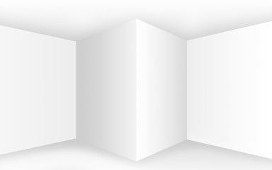 Abstract empty white interior with corners and blank walls, 3D