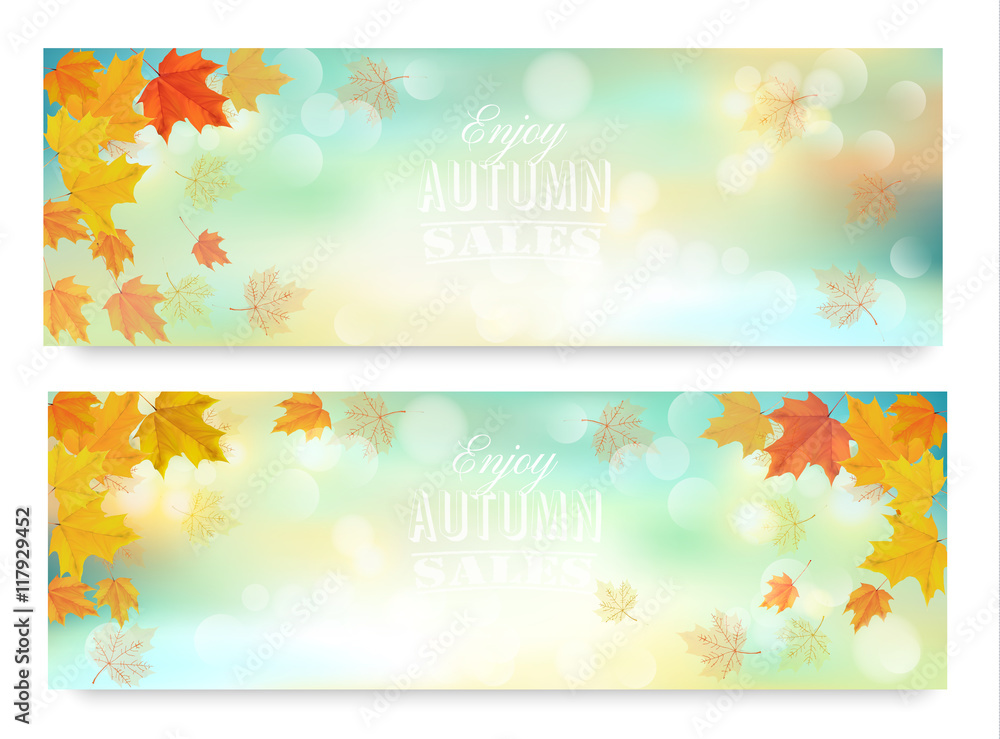 Aufkleber two abstract autumn banners with color leaves.vector