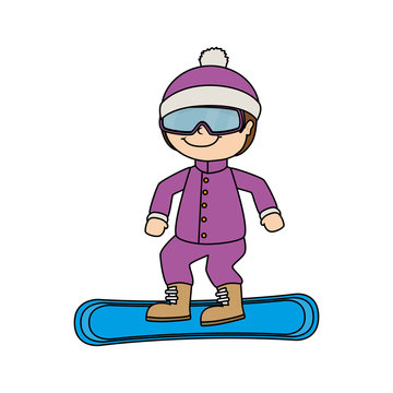 snowboard girl child kid sport winter vector graphic icon