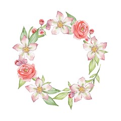 Blooming garden. Watercolor floral wreath 6.  Decorative round frame