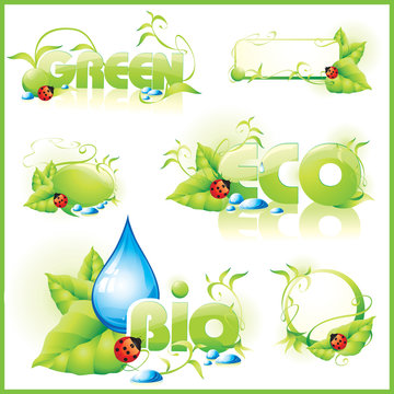 Collection of green ecology icons. Vector illustration.
