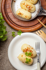 Potato dumplings stuffed with minced meat.