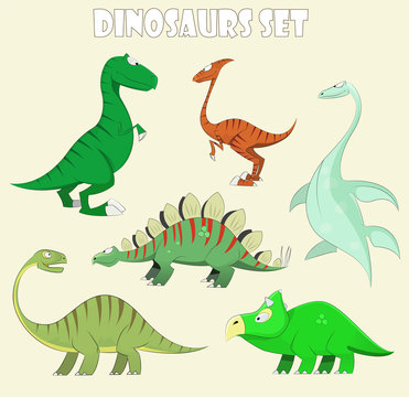 Cartoon dinosaur collection set vector illustration