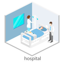 Isometric flat interior of hospital room.