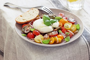 Italian Caprese salad with tomatoes,mozzarella and basil.Selective focus