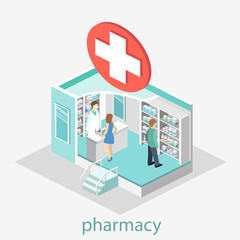 Isometric interior of pharmacy