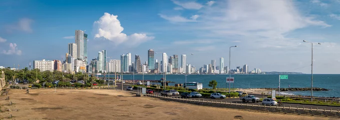 Fotobehang Panoramic view of modern Bocagrande neighborhood skyline - Cartagena de Indias, Colombia © diegograndi