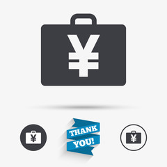 Obraz premium Case with Yen JPY sign. Briefcase button.