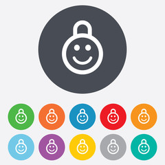 Child lock icon. Locker with smile symbol.
