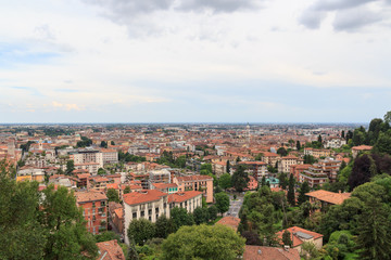 Fototapeta na wymiar Bergamo cityscape panorama seen from Citta Alta, Italy