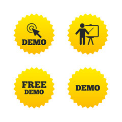 Demo with cursor icon. Presentation billboard