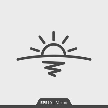 Sunrise With Horizon And Sea Vector Icon For Web And Mobile