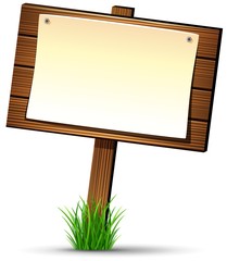 Wooden sign with paper scroll