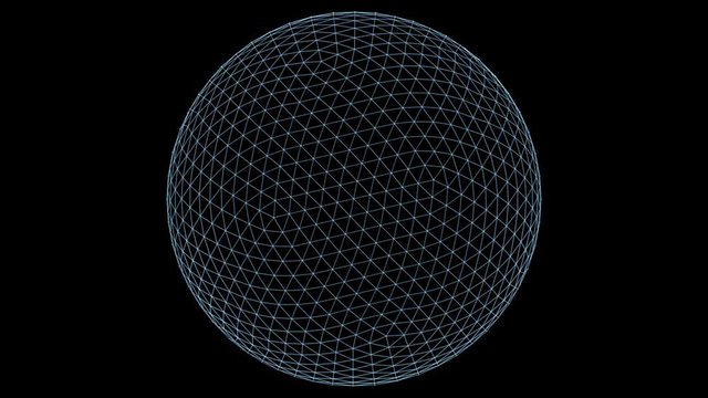 Retro 3D Vector Sphere Wireframe. Wireframe of a sphere with holographic flicker and chromatic aberration for screen replacements and simulation.