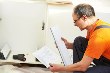 two kitchen installers at carpenter work