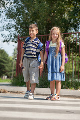 happy brother and sister go to school together,back to school co