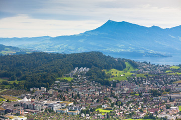 View from the mountains to the city of Lucerne