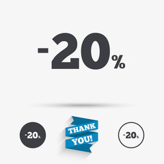 20 percent discount sign icon. Sale symbol.