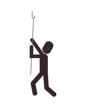 flat design person climbing rope icon vector illustration