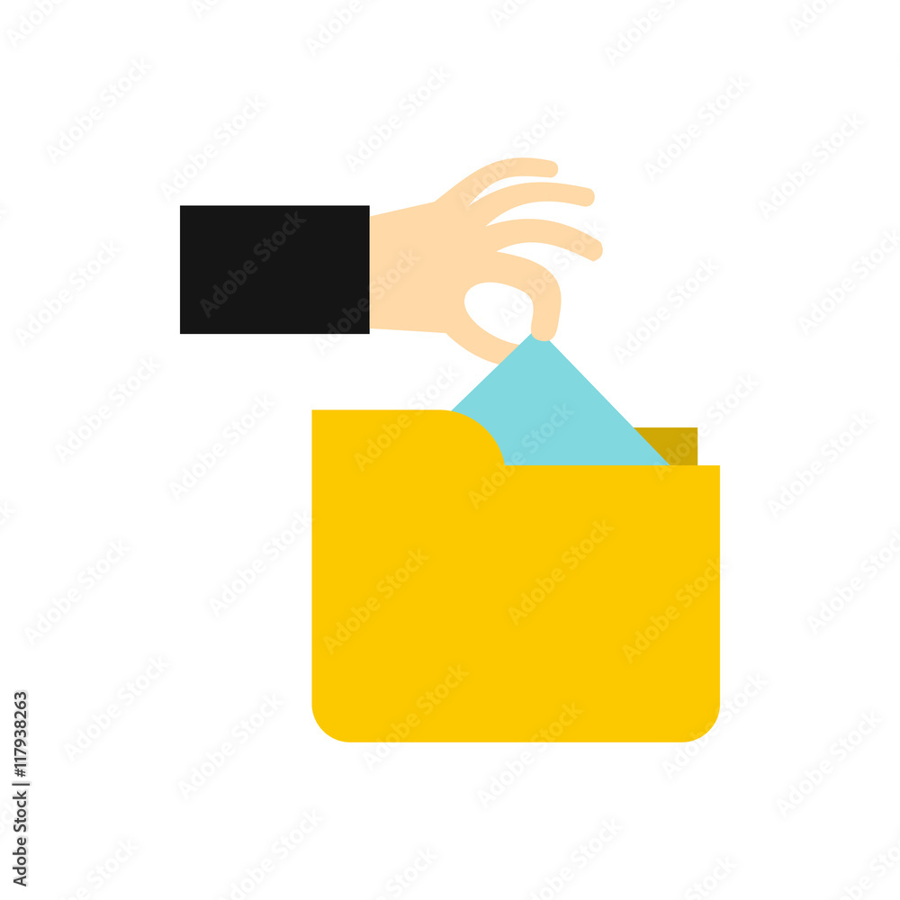 Poster hand stealing e-mail icon in flat style isolated on white background. hacking symbol