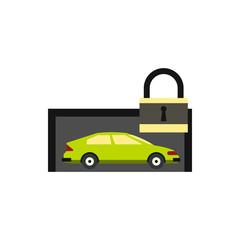 Car is under protection icon in flat style isolated on white background. Security symbol