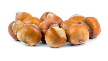 Isolated hazelnuts on white background, food