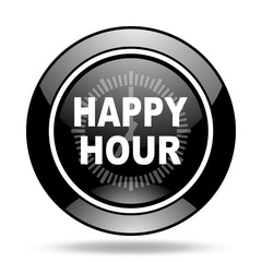 happy hour black glossy icon