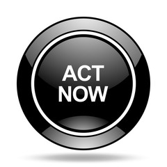 act now black glossy icon