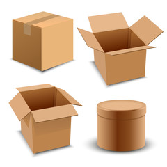 Brown carton delivery packaging box isolated on transparent background vector illustration.