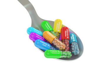 spoon with vitamins, 3D rendering