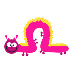 Cute hand drawn crawling caterpillar tree insect element funny little bug. Nature larva caterpillar wildlife bug vector illustration. Cartoon caterpillars cute character different animal worm.