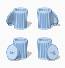 Low poly trash can. 3D lowpoly isometric vector illustration. The set of objects isolated against the white background and shown from different sides