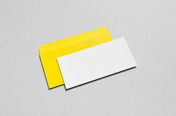 Branding / Stationery Mock-Up - Yellow & White - DL Envelope, Compliments Slip (99x210mm) - obrazy, fototapety, plakaty
