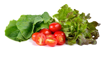 Fresh lettuce and tomato isolated on white background