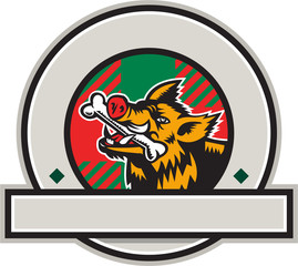 Wild Boar Razorback Bone In Mouth Circle Retro