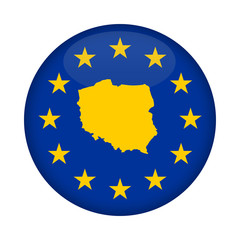 Poland map European Union flag button