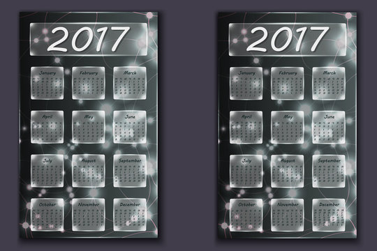 two calendars with abstract bokeh background in 2017 year