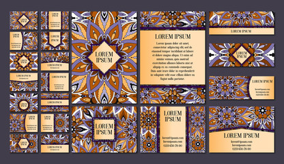 Big templates set. Business cards, invitations and banners. Floral mandala pattern ornaments. Oriental design Layout.