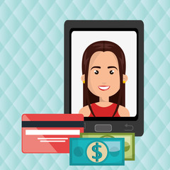 woman cellphone credit card vector illustration graphic